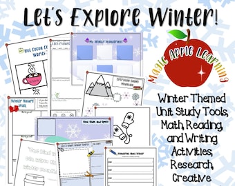 Winterleer- en activiteitenpakket, elementaire wintereenheidstudiehulpmiddelen, winterprintables voor kinderen