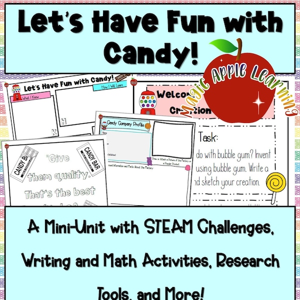 Candy Mini-Unit, Candy Themed Learning, Candy Activities, STEAM, Research, Writing