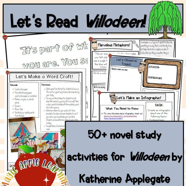 Willodeen Novel Study, Book Companion, Reading Activities, Book Projects