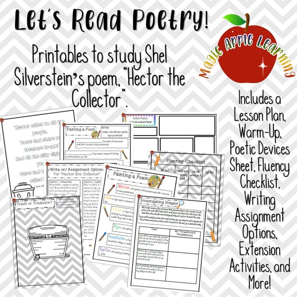 Shel Silverstein Poetry Study, Hector the Collector, Poetry Activities, Lesson Plan and Printables