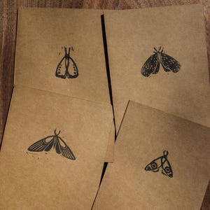 Juego de tarjetas de linograbado de polillas