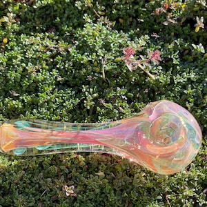 Hand Blown Glass Pipe: Iridescent Fumed Design, Oregon Art Glass