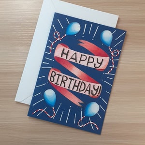 Cartão de feliz aniversário feito à mão (azul)