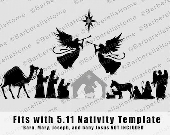 12 LIFESIZE characters and animals for 5.11ft Nativity Scene. Printable trace and cut Christmas Silhouette Decor Templates / Stencils. PDF