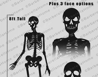 8ft skeletsjabloon wanneer gemaakt. Afdrukbare traceer en snij Halloween silhouet decorsjablonen / stencils. Werfkunst PDF-patroon.
