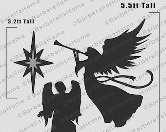Angels and Northern Star Templates when made for 4ft Nativity. Printable trace and Cut Christmas Silhouette Decor Templates / Stencils. PDF