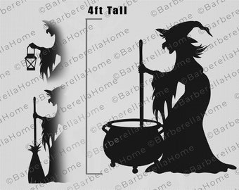 4ft Witch Template when made with 3 options. Printable trace & Cut Halloween Silhouette Decor Templates / Stencils-Yard art PDF pattern.