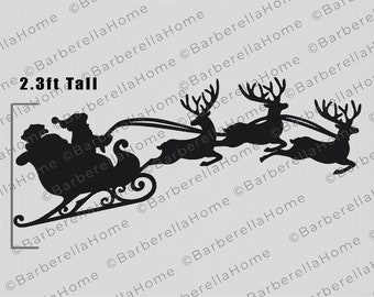 2.3ft Schlitten und Rentier-Vorlage des fliegenden Weihnachtsmanns. Printable verfolgen und schneiden Sie Weihnachtssilhouette Dekor Vorlagen / Schablonen. PDF-Datei