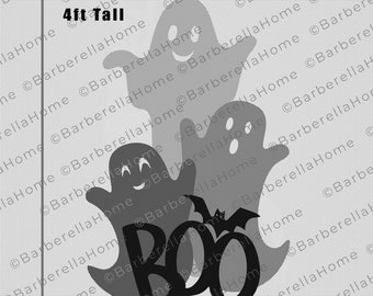 4ft Cute ghost trio with BOO Template when made. Printable trace & Cut Halloween Silhouette Decor Templates / Stencils-Yard art PDF pattern.