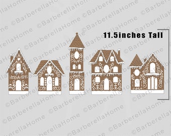 Mantle Gingerbread houses/Village template. Printable trace and Cut Christmas Silhouette Decor Templates / Stencils. PDF