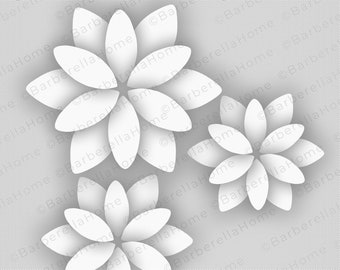 3 modèles Big Flower, le plus grand modèle de 2,5 pieds de large une fois fabriqué. Tracez imprimable et coupez les modèles / pochoirs de décor de silhouette de Noël. PDF