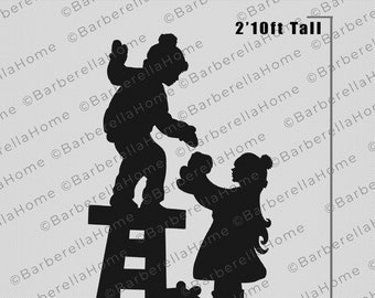 2.11ft Friends building snowman Template when made. Printable trace and Cut Christmas Silhouette Decor Templates / Stencils. PDF