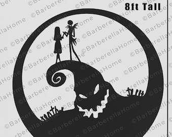 8ft Jack & Sally maansjabloon wanneer gemaakt. Afdrukbare traceer en snij Halloween silhouet decorsjablonen / stencils. Pdf