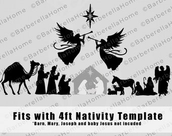12 characters and animals for 4ft Nativity Scene. Printable trace and cut Christmas Silhouette Decor Templates / Stencils. PDF