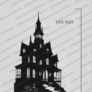 Szablon nawiedzonego domu o długości 12 stóp (ok. 3,6 m) po wykonaniu. Do wydrukowania i wycięcia. Szablony dekoracji / szablony halloweenowe. PDF