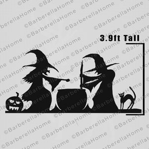 3.9ft Witches Template when made. Printable trace and Cut Halloween Silhouette Decor Templates / Stencils. PDF