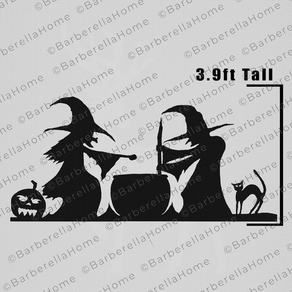 3,9ft Heksensjabloon wanneer gemaakt. Afdrukbare traceer en knip Halloween silhouet decorsjablonen / stencils. Pdf