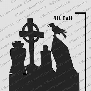 4ft Friedhof mit Vampir Vorlage wenn gemacht. Halloween Silhouette Dekor Vorlagen / Schablonen zum Ausdrucken und ausdrucken. PDF-Datei