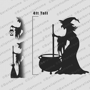 4ft Witch Template when made with 3 options. Printable trace & Cut Halloween Silhouette Decor Templates / Stencils-Yard art PDF pattern.