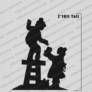 2.11ft Friends building snowman Template when made. Printable trace and Cut Christmas Silhouette Decor Templates / Stencils. PDF