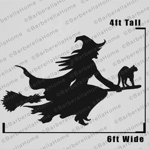 4ft Tall flying witch on broom Template when made. Printable trace and Cut Halloween Silhouette Decor Templates / Stencils. PDF