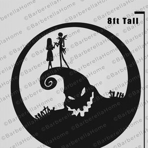 8ft Jack & Sally moon Template when made. Printable trace and Cut Halloween Silhouette Decor Templates / Stencils. PDF