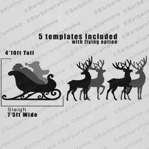 Life-size Santa's Sleigh w/Santa & Reindeer Template when made. Printable trace and Cut Christmas Silhouette Decor Templates / Stencils. PDF