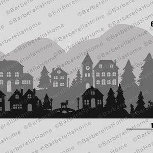 16ft wide, multi-layered, Christmas Village Template when made. Printable trace and Cut Christmas Silhouette Decor Templates / Stencils. PDF image 1