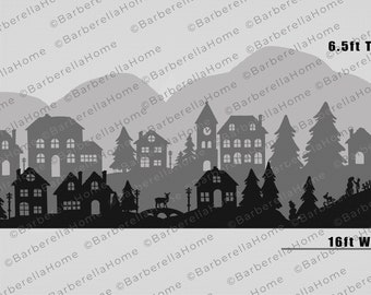 16ft wide, multi-layered, Christmas Village Template when made. Printable trace and Cut Christmas Silhouette Decor Templates / Stencils. PDF