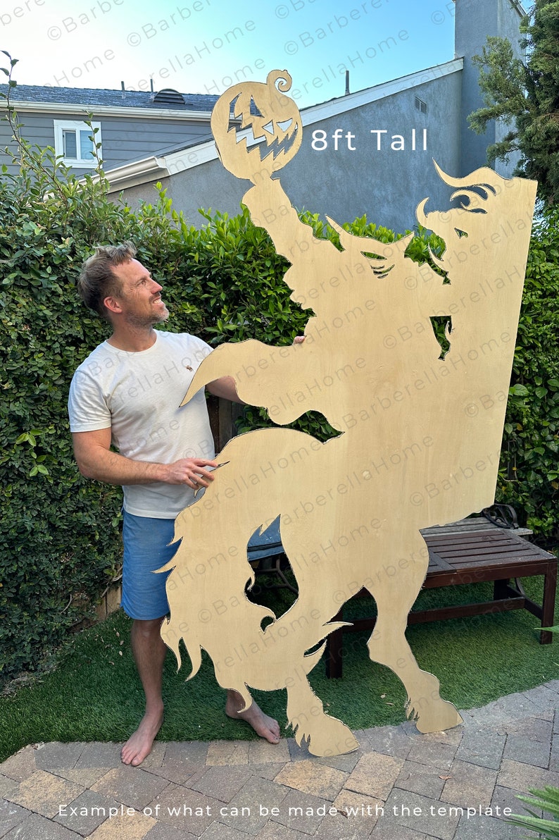 Headless horseman line template/pattern so you can make a 8ft tall silhouette out of plywood and backlight it with lights for an amazing silhouette effect. Perfect spooky addition to your halloween decor