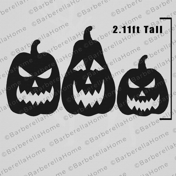 Three 2.11ft Jack-o-Lanterns or pumpkins Template when made. Printable trace and Cut Halloween Silhouette Decor Templates / Stencils. PDF