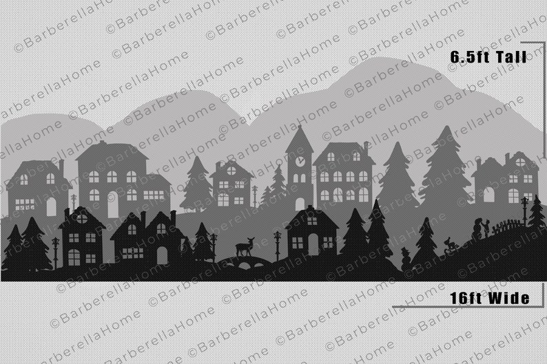 16ft wide, multi-layered, Christmas Village Template when made. Printable trace and Cut Christmas Silhouette Decor Templates / Stencils. PDF image 1