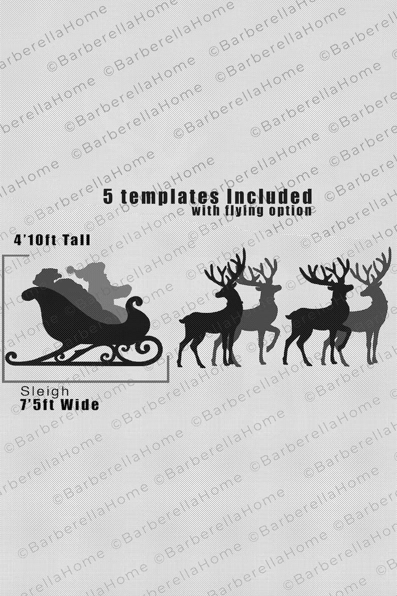 Modèle grandeur nature du traîneau du père Noël avec le père Noël et le renne une fois fabriqué. Trace imprimable et modèles / pochoirs de décoration de silhouette de Noël découpés. PDF image 1