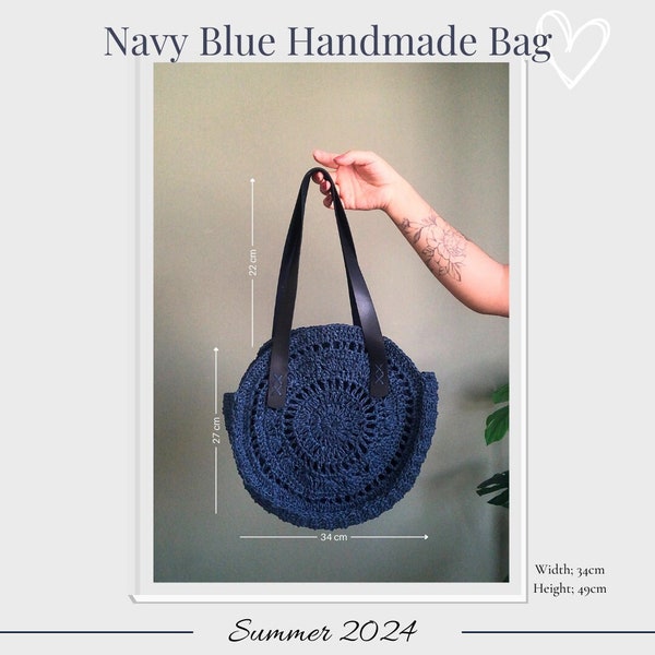 Handmade Navy Blue Crochet Bag, Shoulder handmade bag, Navy Blue Handbags, Trend Blue Tote Bags, Handcrafted Blue bag, Valentine's Day gift