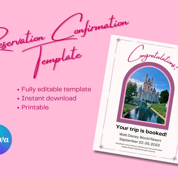 Reservation Confirmation Template | Canva Template | Template for Travel Agents