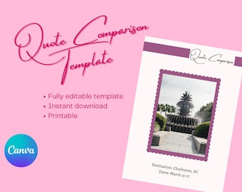 Quote Comparison Template | Canva Template | Fully Editable Travel Agent Quote Comparison