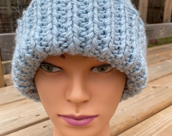 Chapeau en laine unissexe / mérinos tricoté à la main bleu clair, accessoires unisexes, casquette de cull chaude d’hiver