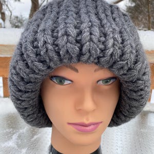 Knitted Extra Thick Chunky Grey Winter Warm Beanie, Unisex Accessories, Knitted Toque, Classic Knitted Hat, XL Thick Beanie