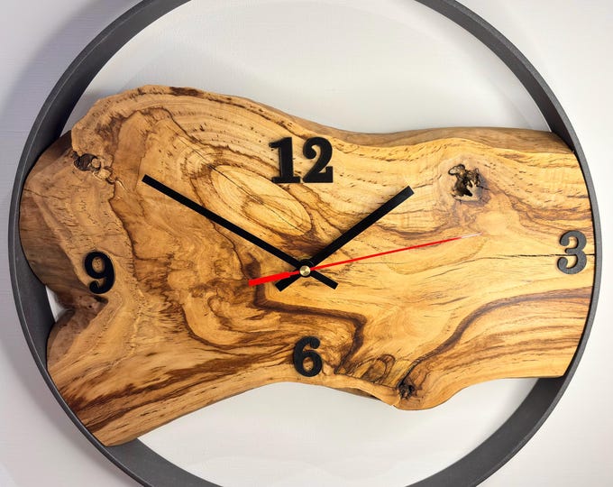 40 Cm Wall Clock With Metal Frame & Solid Acacia Wood Board ...