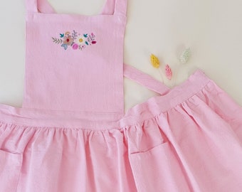 Apron children * Flower embroidery * Apron dress * Children's apron * Linen apron * 4-7 years * Personalizable with name