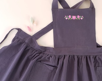 Apron children * Flowers roses embroidery * Apron dress * Children's apron * Linen apron * 4-7 years * Personalizable with name