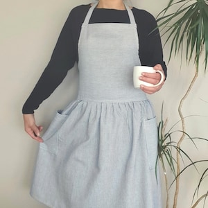 Apron Striped Apron Dress Apron Cotton Women Blue Striped Apron image 1