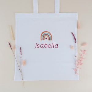 Personalisierte Stofftasche mit Name * Baumwollbeutel * Stoffbeutel * Jutebeutel * Totebag * Bag * Stickerei * Regenbogen * Geschenk *