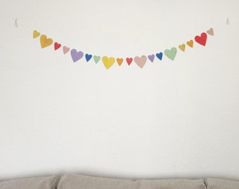 Mini heart garland made of paper * Heart garland * Children&#39;s room * Rainbow colors * Decoration