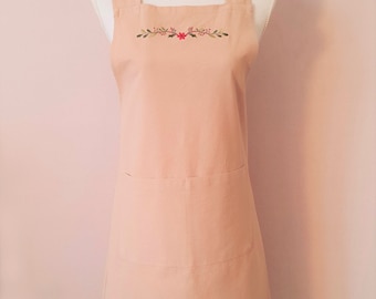 Linen apron * apron linen * women * floral embroidery * beige *