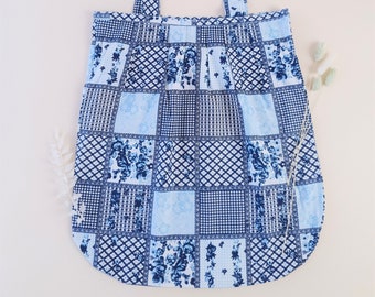 Sac en tissu * besace * tote bag * sac en coton * cabas * patchwork * bleu