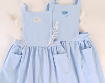 Tablier enfants * Broderie nuage * Robe tablier * Tablier enfant * Tablier en lin * 4-7 ans * 8-11 ans * Personnalisable avec nom