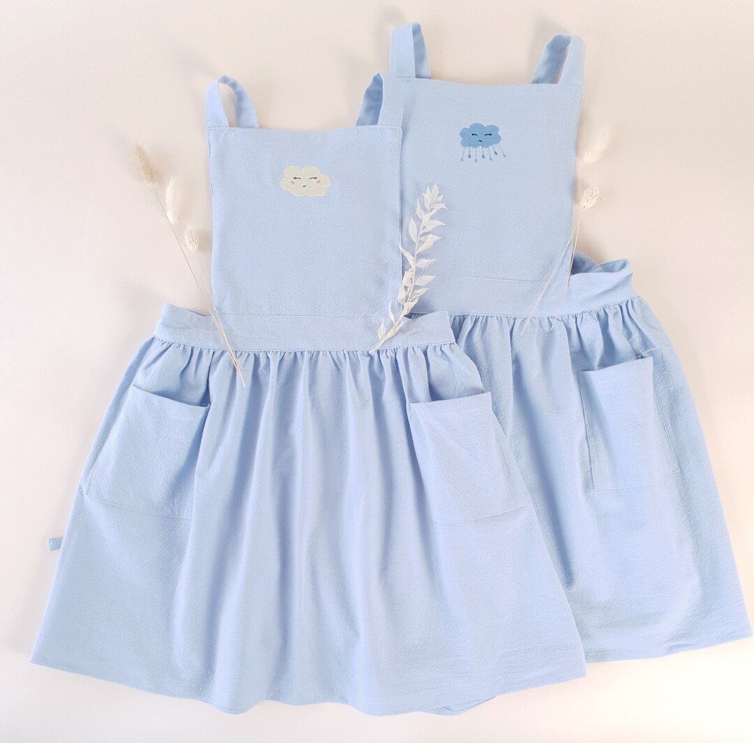 Apron Children Cloud Embroidery Apron Dress Etsy