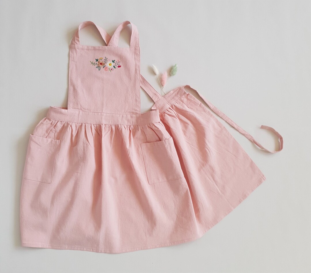 Apron Children Floral Embroidery Apron Dress Etsy
