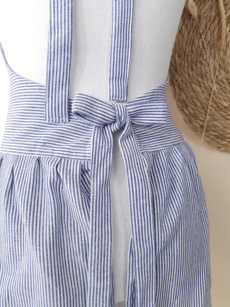 Apron Striped Apron Dress Apron Cotton Women Blue Striped Apron image 6